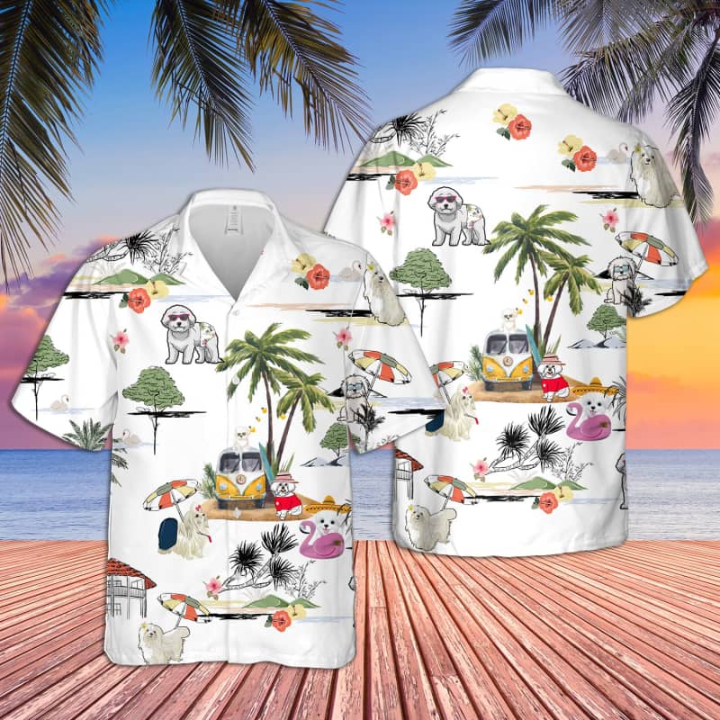 Unisex Maltese Beach Hawaii Print Aloha Short Sleeve Casual Shirt Ha23013