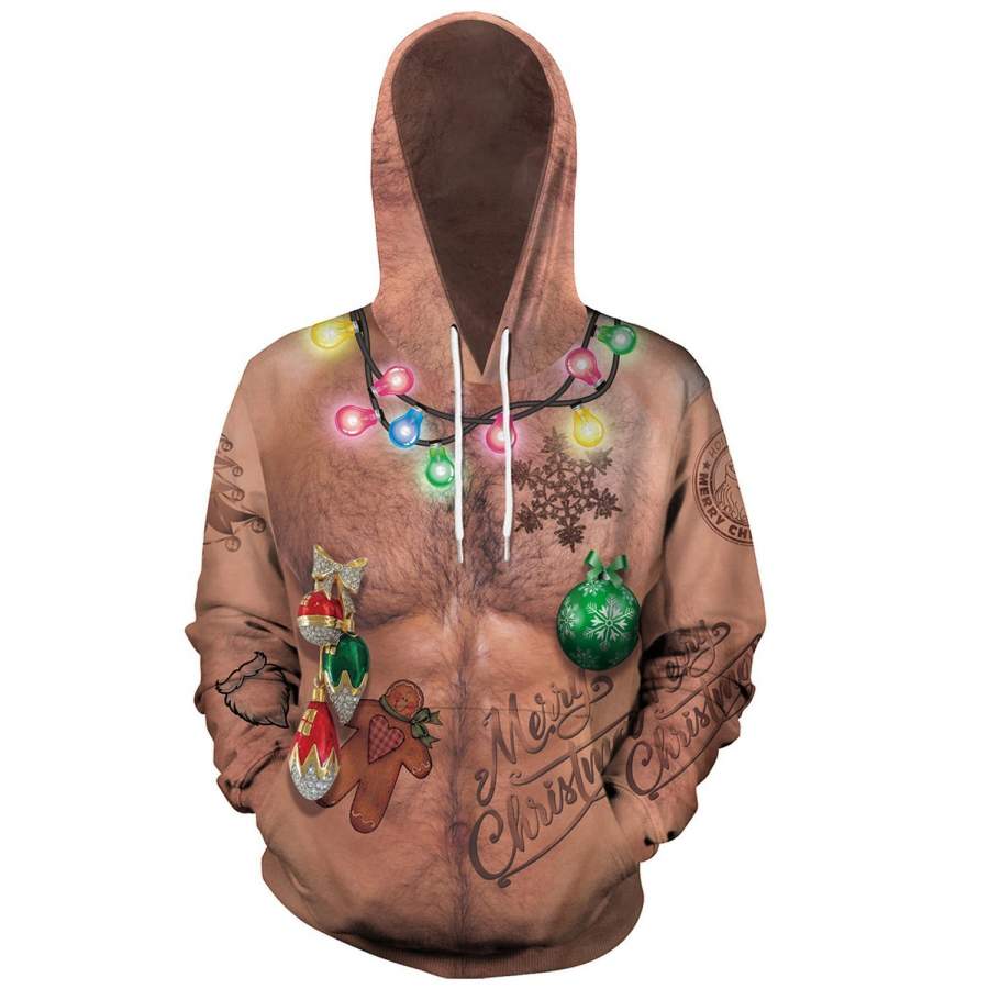 Xmas Print Ugly Christmas Long Sleeve Hoodie – 3D All Over Printed – VF235