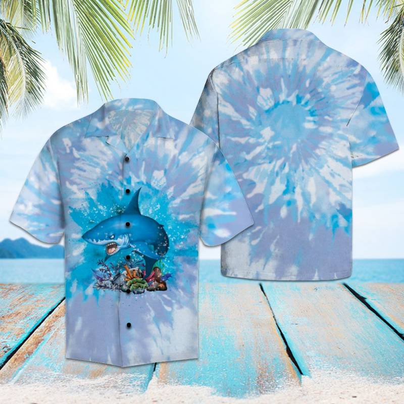 Shark Blue Tie Dye Hawaiian Shirt Ha110878