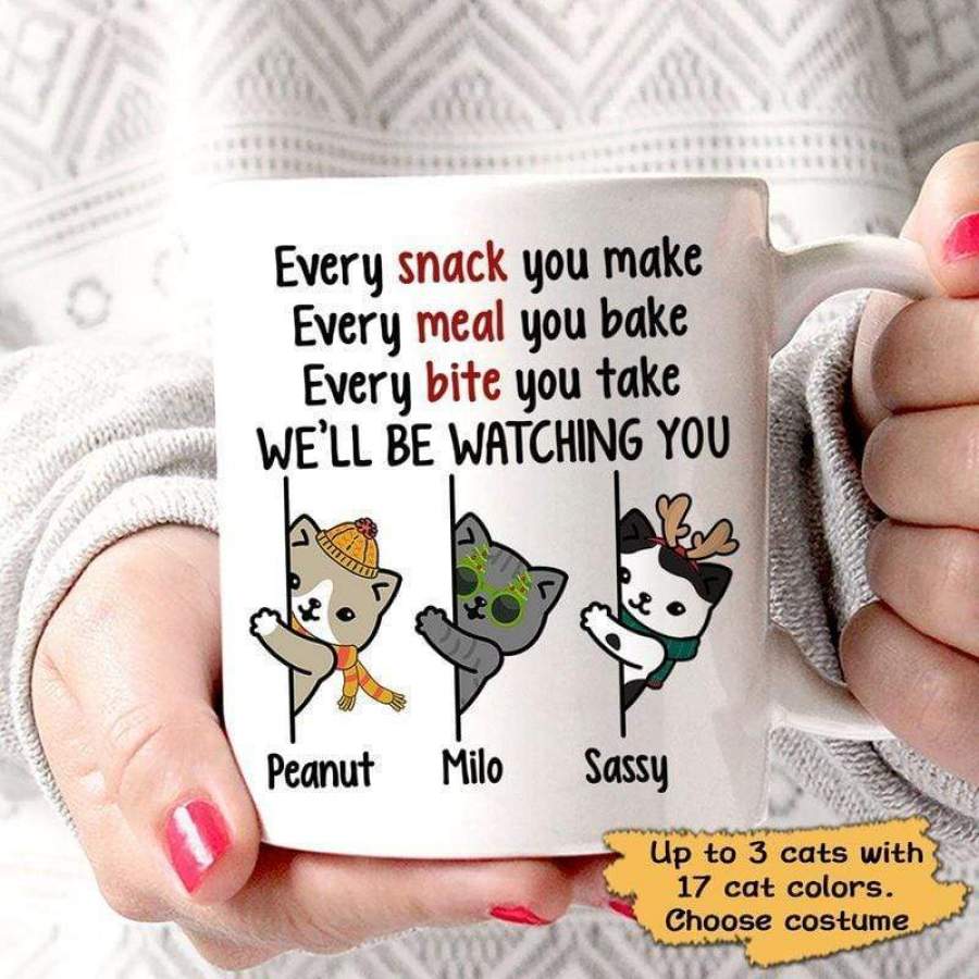 Christmas Cat Will Be Watching You Personalized Cat Mom Coffee Mug