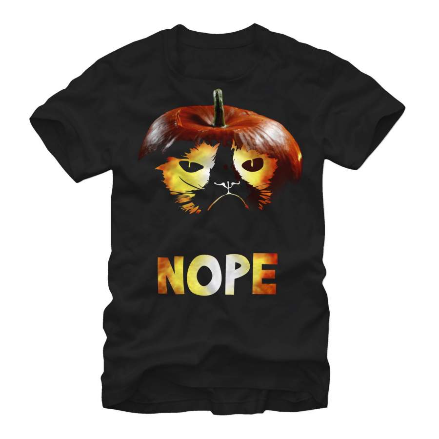 Grumpy Cat Men’s Halloween Jack-O’-Lantern Nope  T Shirt Black