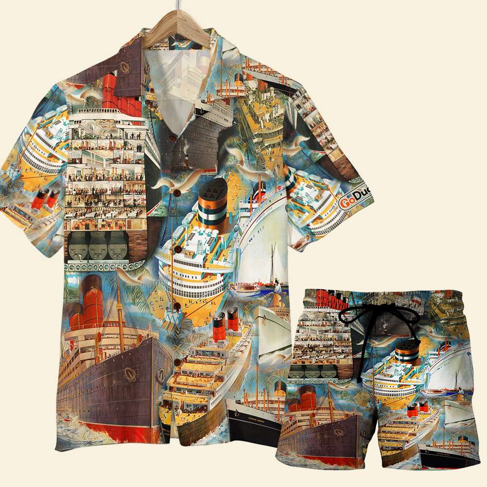 Cruising Hawaii Shirt Men Beach Shorts Ship Pattern Ha26959