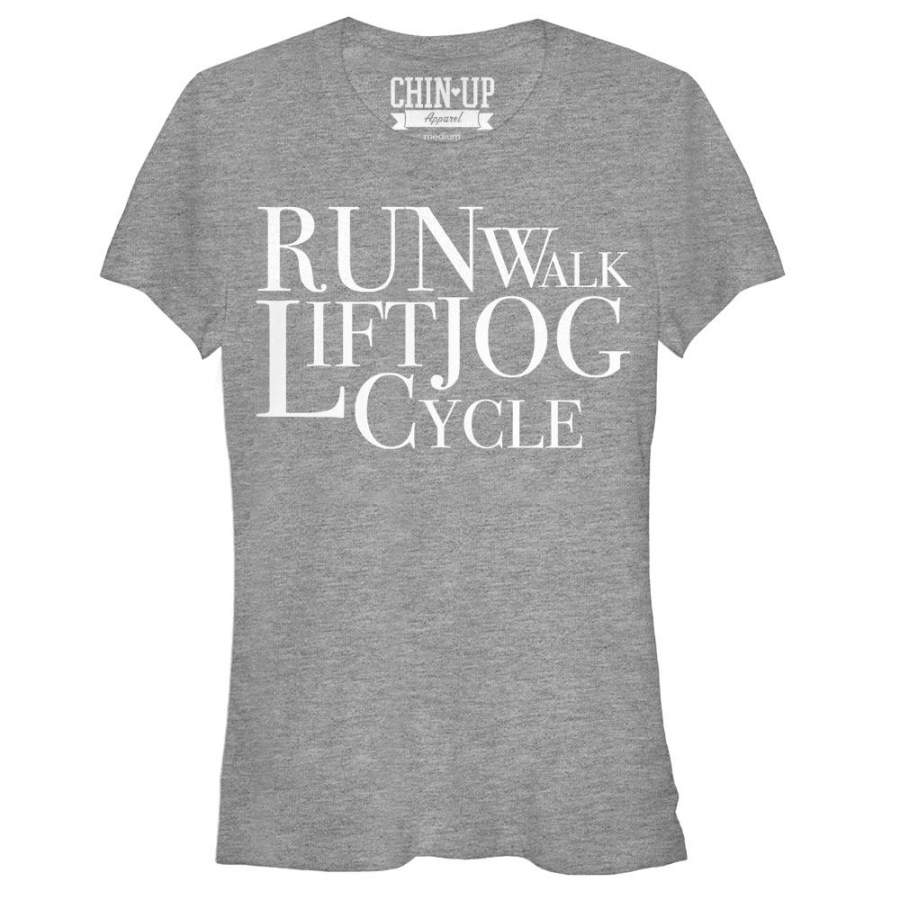 CHIN UP Junior’s Run Walk Lift Jog Cycle  T Shirt Athletic Heather