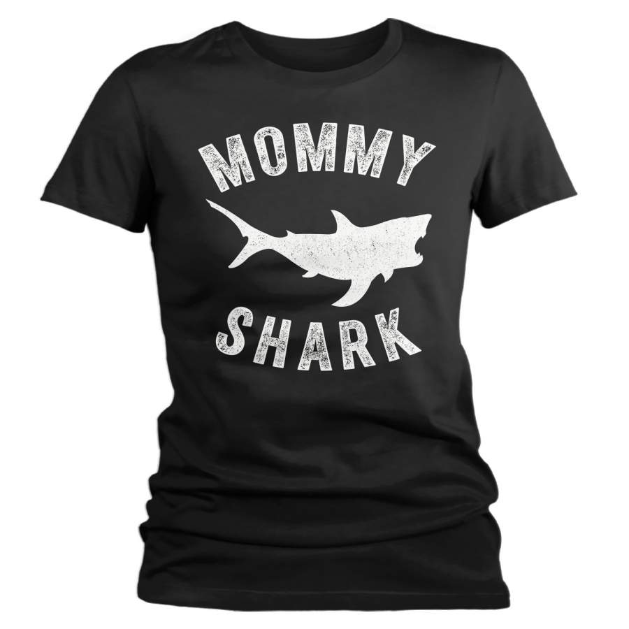 Women’s Mommy Shark T Shirt Shark Shirts Matching Mom TShirt Mother’s Day Gift Idea Tee Family Shirts