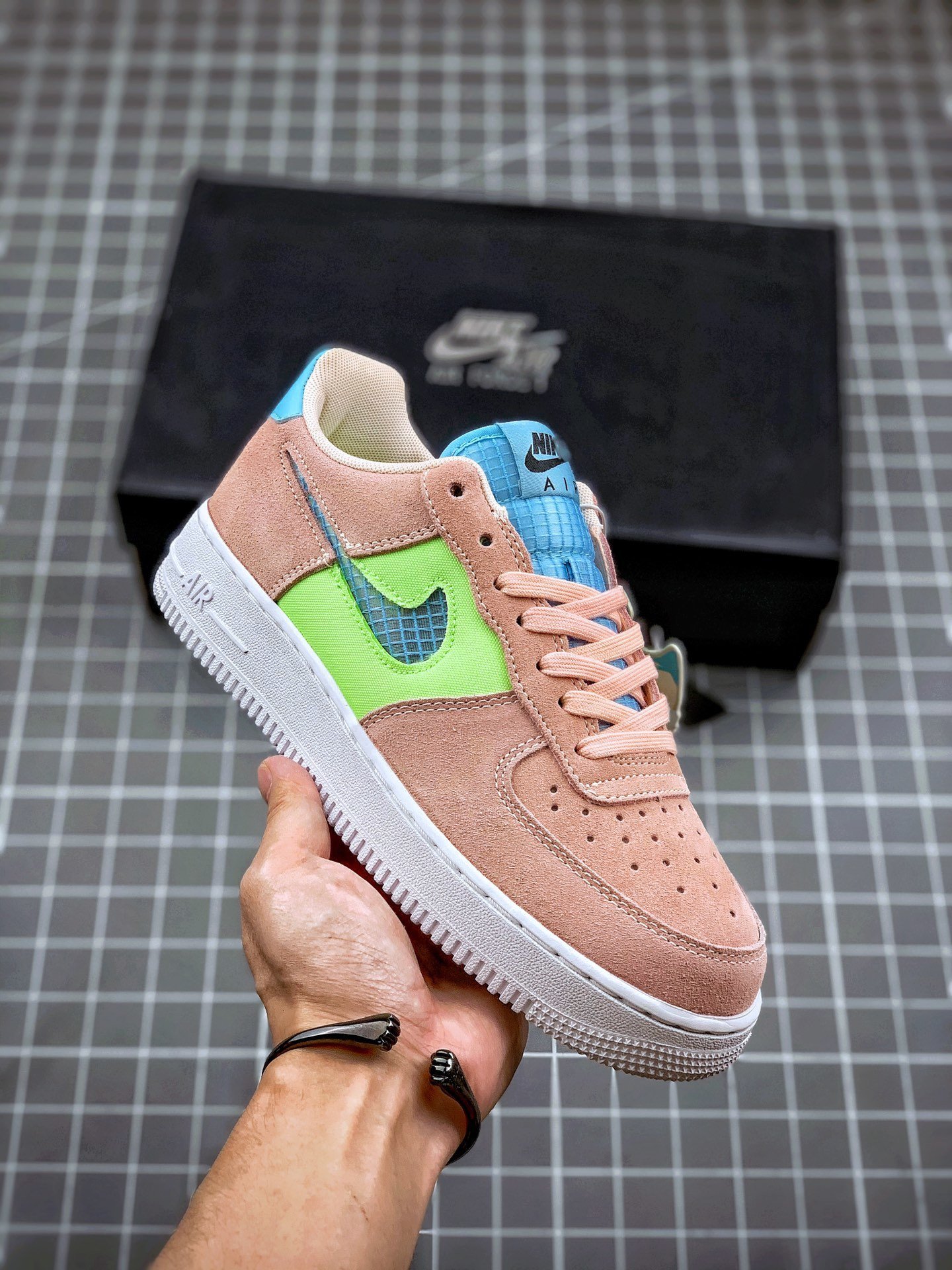 Nike Air Force 1 WMNS Washed CoralGhost Green-Black-Oracle Aqua 5339961