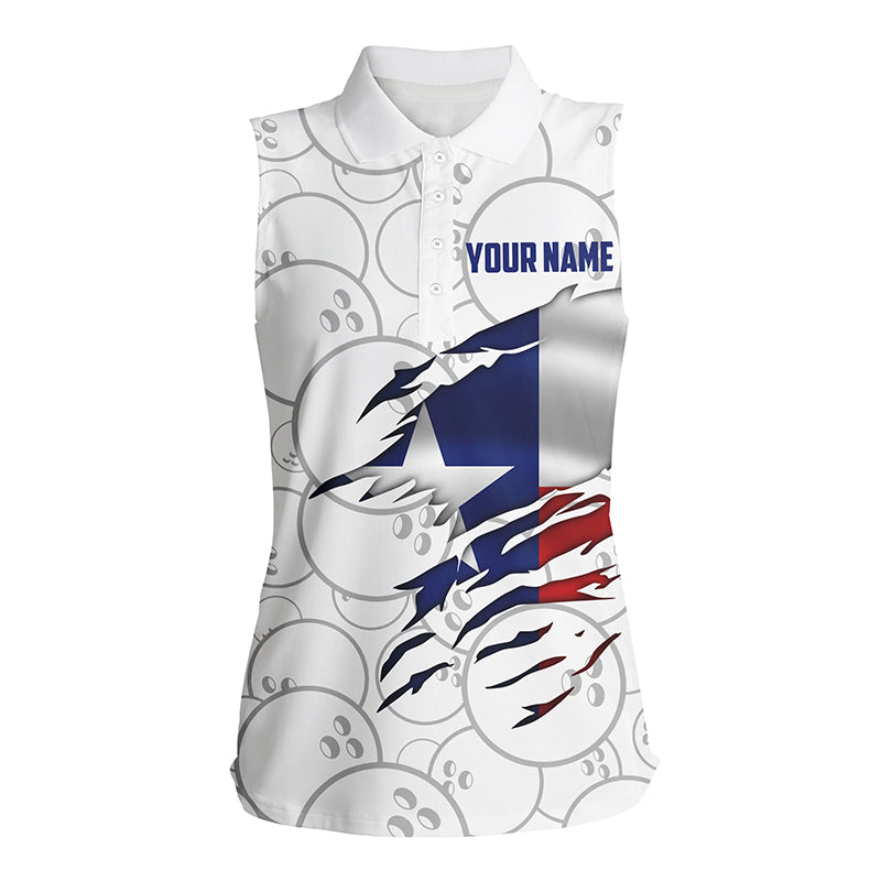 Women Bowling Sleeveless Polo Shirts Custom Texas Flag Bowling Team Bowlers Polo Shirt, Bowling Team Shirt