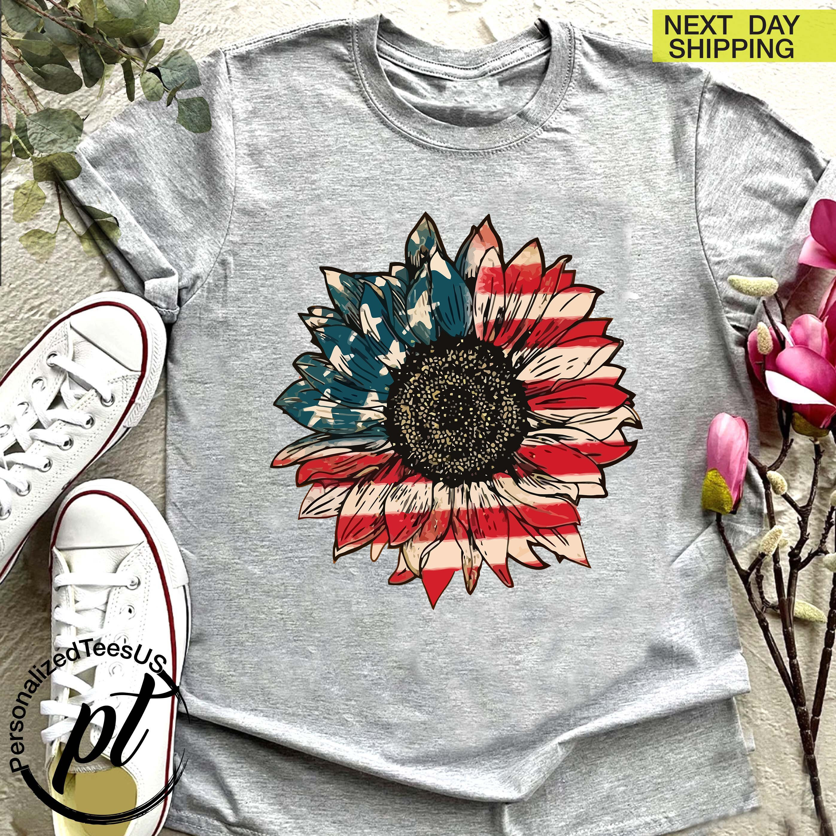 American Flag Sunflower Shirt, 4th of July Independence Day Celebration Gift, 1776 Freedom Shirt, USA Flag Tee Gift For Patriotic Women