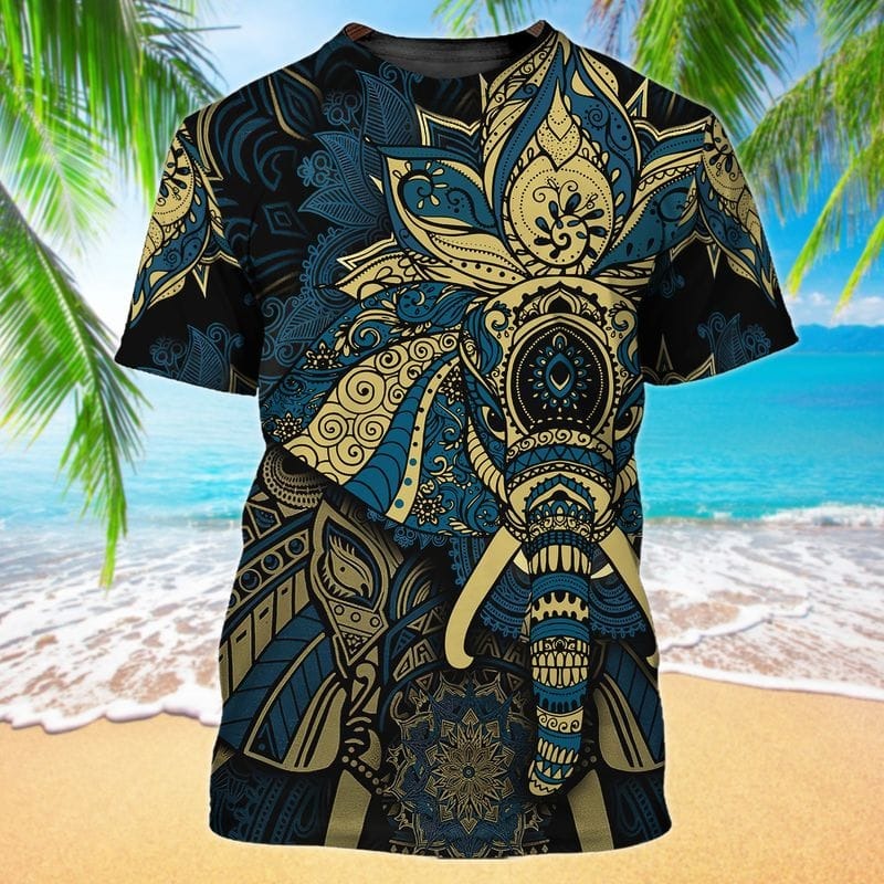 Cool Mandala Elephant T Shirt, 3D Full Printed Hippie Shirt Mandala Pattern