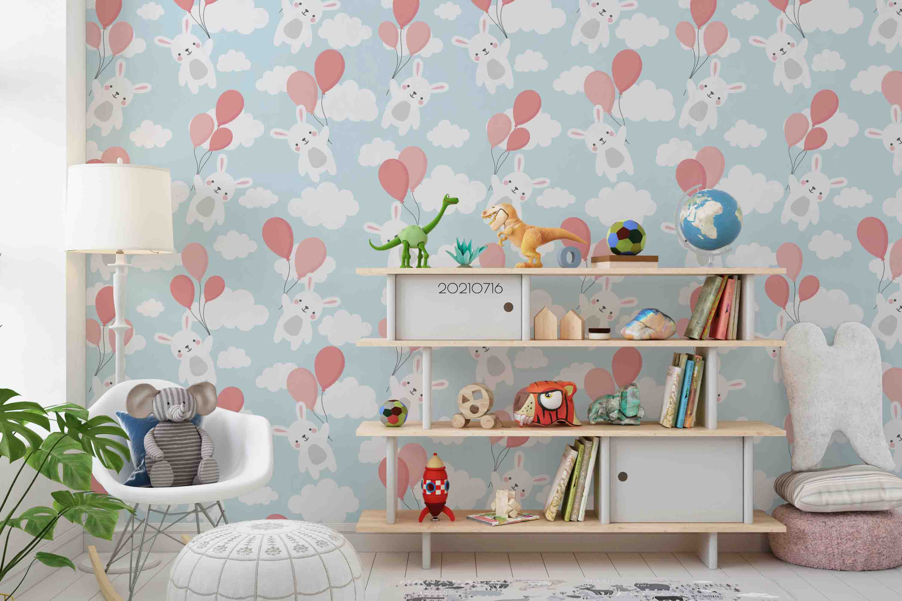 3D Cartoon Bunny Cloud Balloon Wall Mural Wallpaper Lqh 21