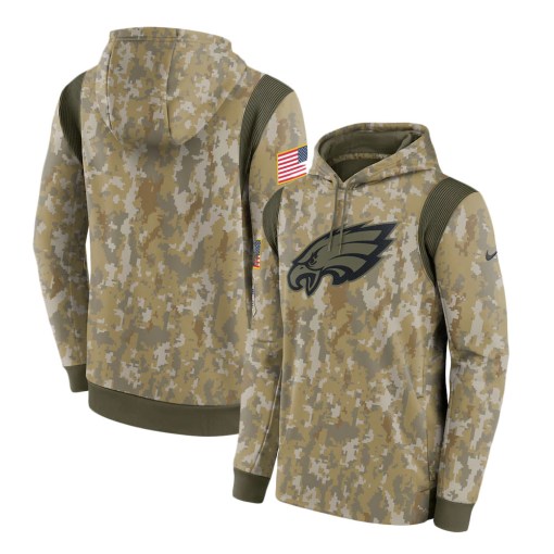 Philadelphia Eagles Camo 2021 Salute To Service Therma Hoodie