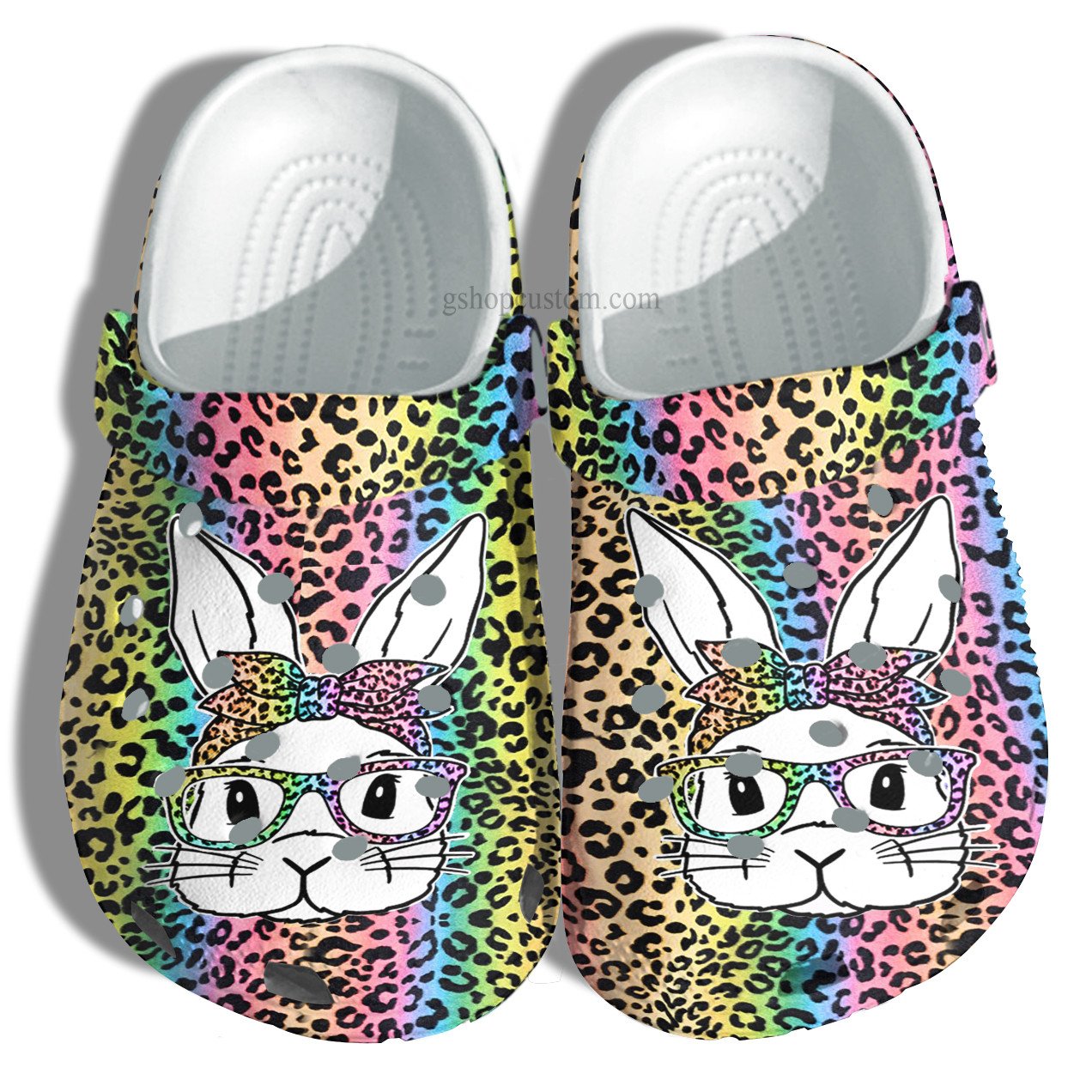 Bunny Easter Day Leopard Rainbow Color Crocs Shoes – Happy Easter Day Bunny Cute Shoes Croc Clogs Gift Birthday Women Daughter – Cr-Ne0074 – Gigo Smart