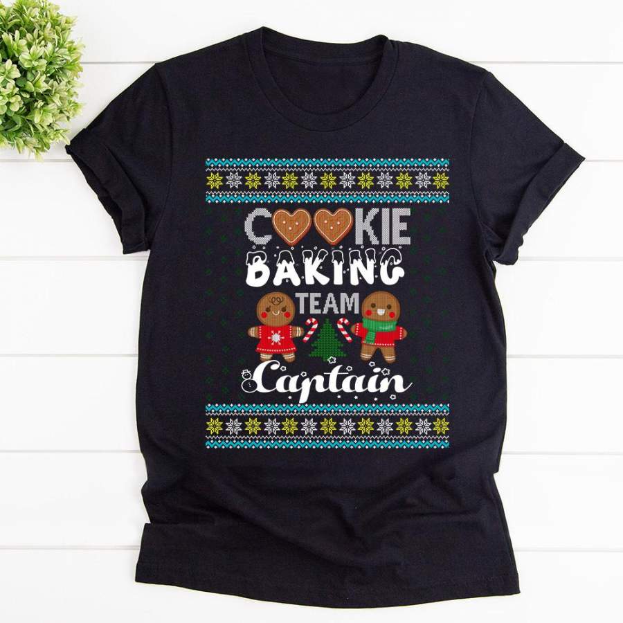 Christmas cookie baking team captain xmas tree candy cane black cotton t shirt for men and women S-6XL