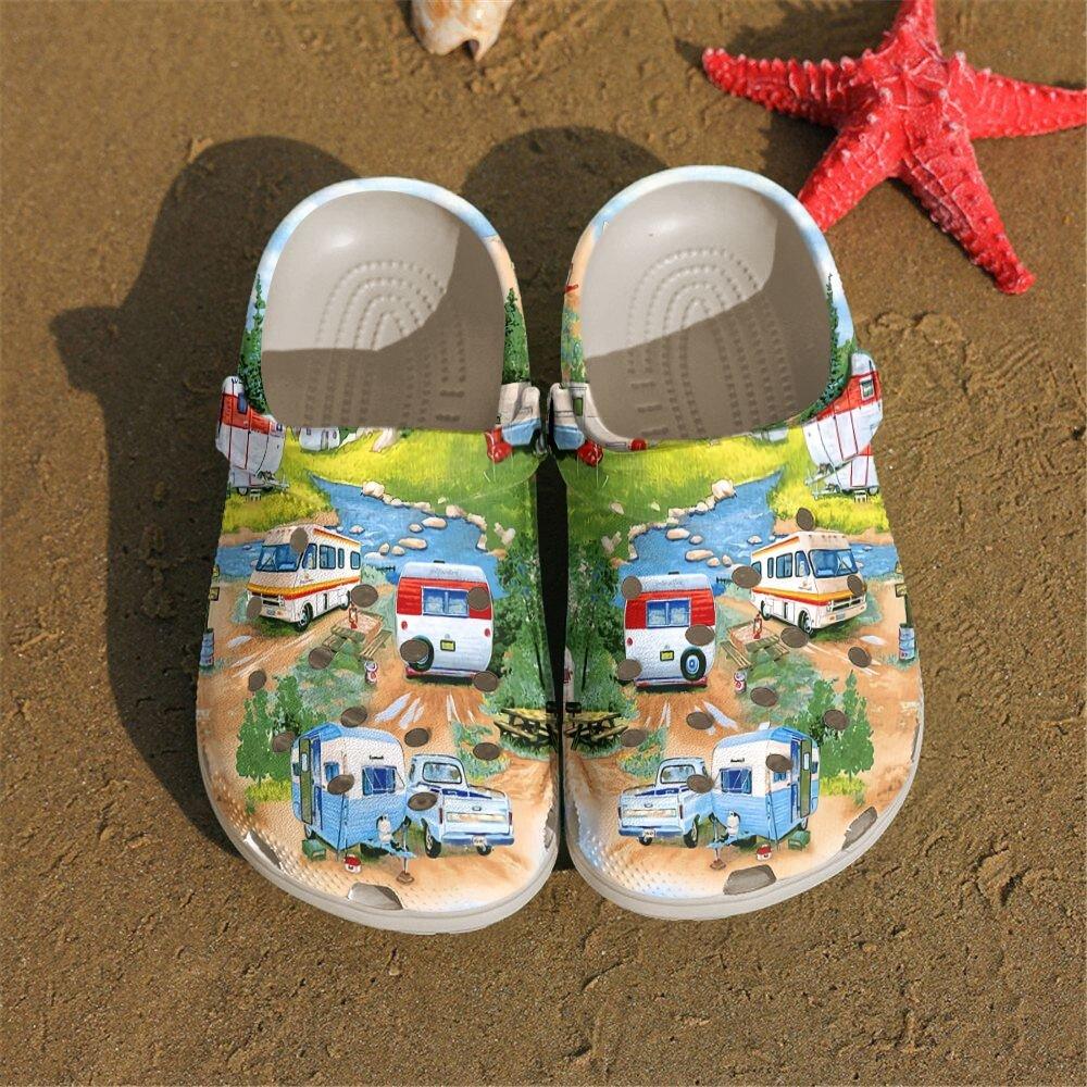 Camping Personalized Clog, Custom Name, Text, Color, Number Fashion Style For Women, Men, Kid, Print 3D At The Campsite