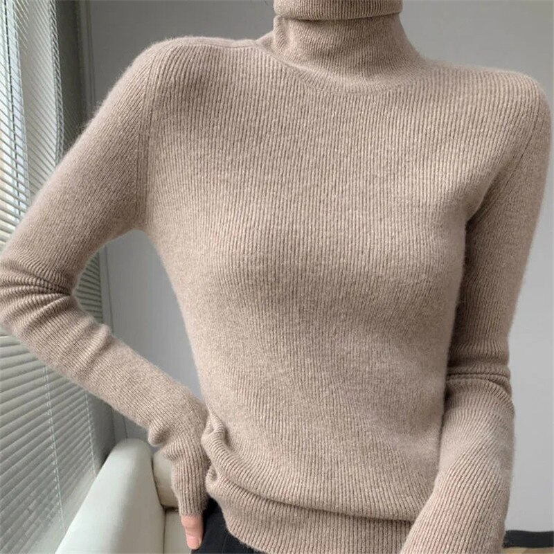 Turtleneck Pullover Ladies Sweater For Women Winter Thick Warm Pullovers Tops Long Sleeved Soft Sweaters Black Jumpers Female alx