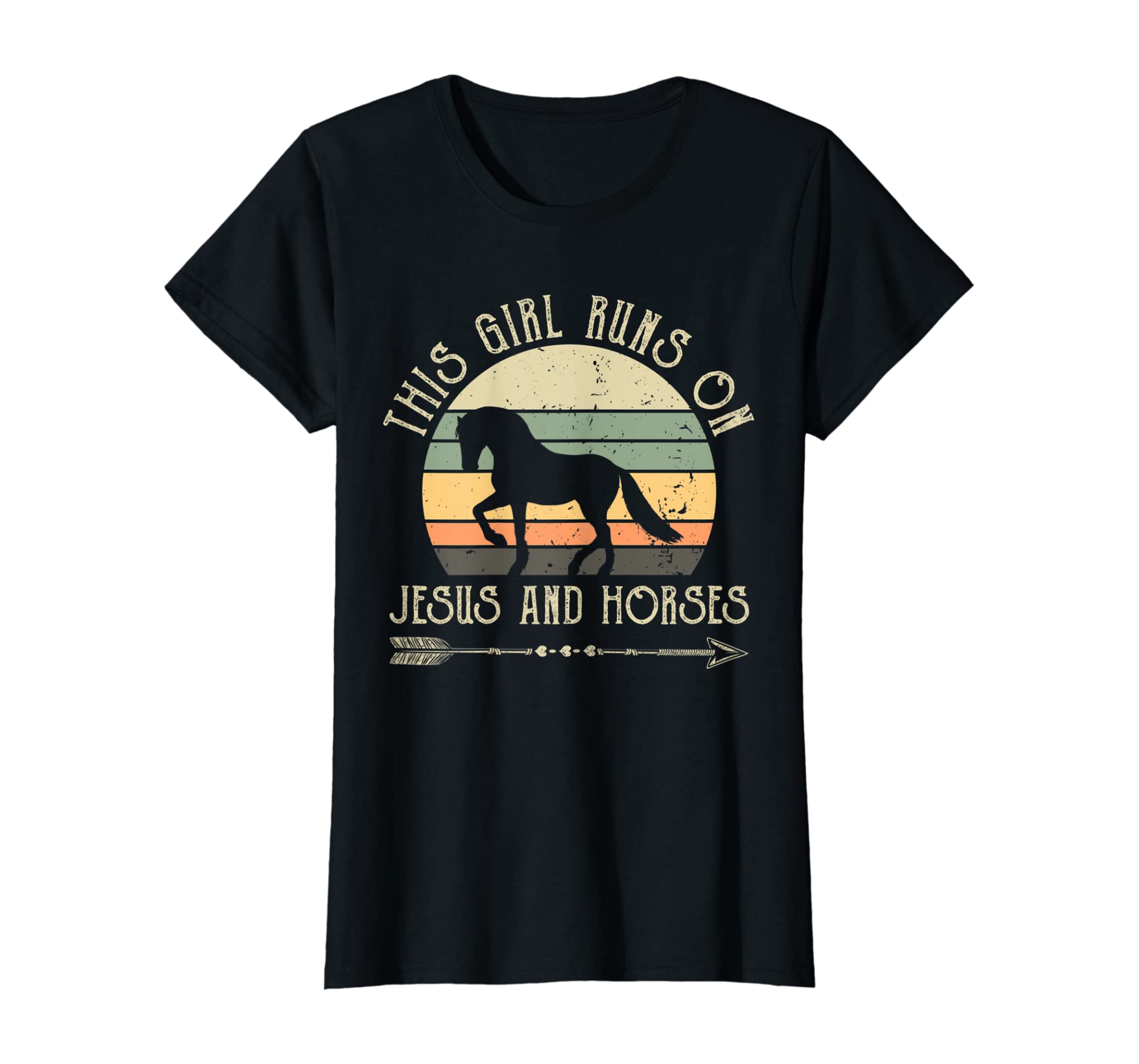 Womens This Girl Runs On Jesus And Horses T Shirt Horse Riding Gift