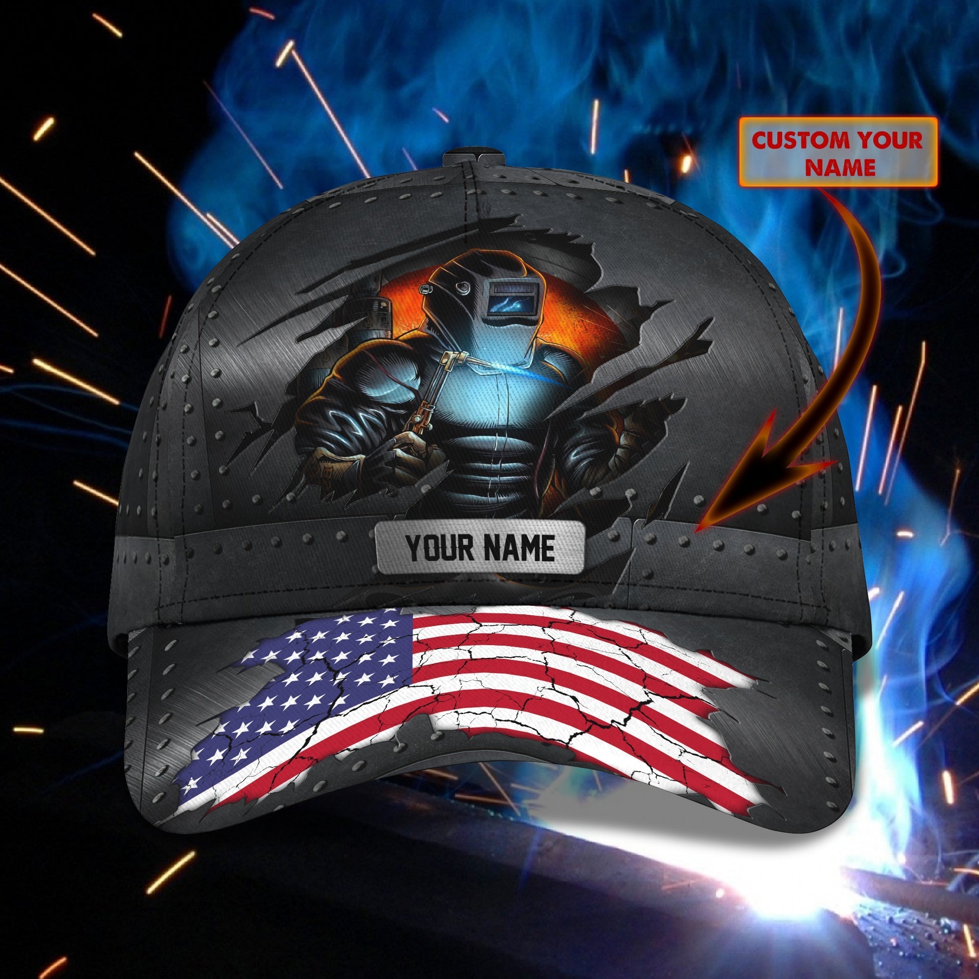 Personalized Proud Welder Cap Hat, Usa Flag Patter Cap Hat For Welder, Welding Baseball Cap