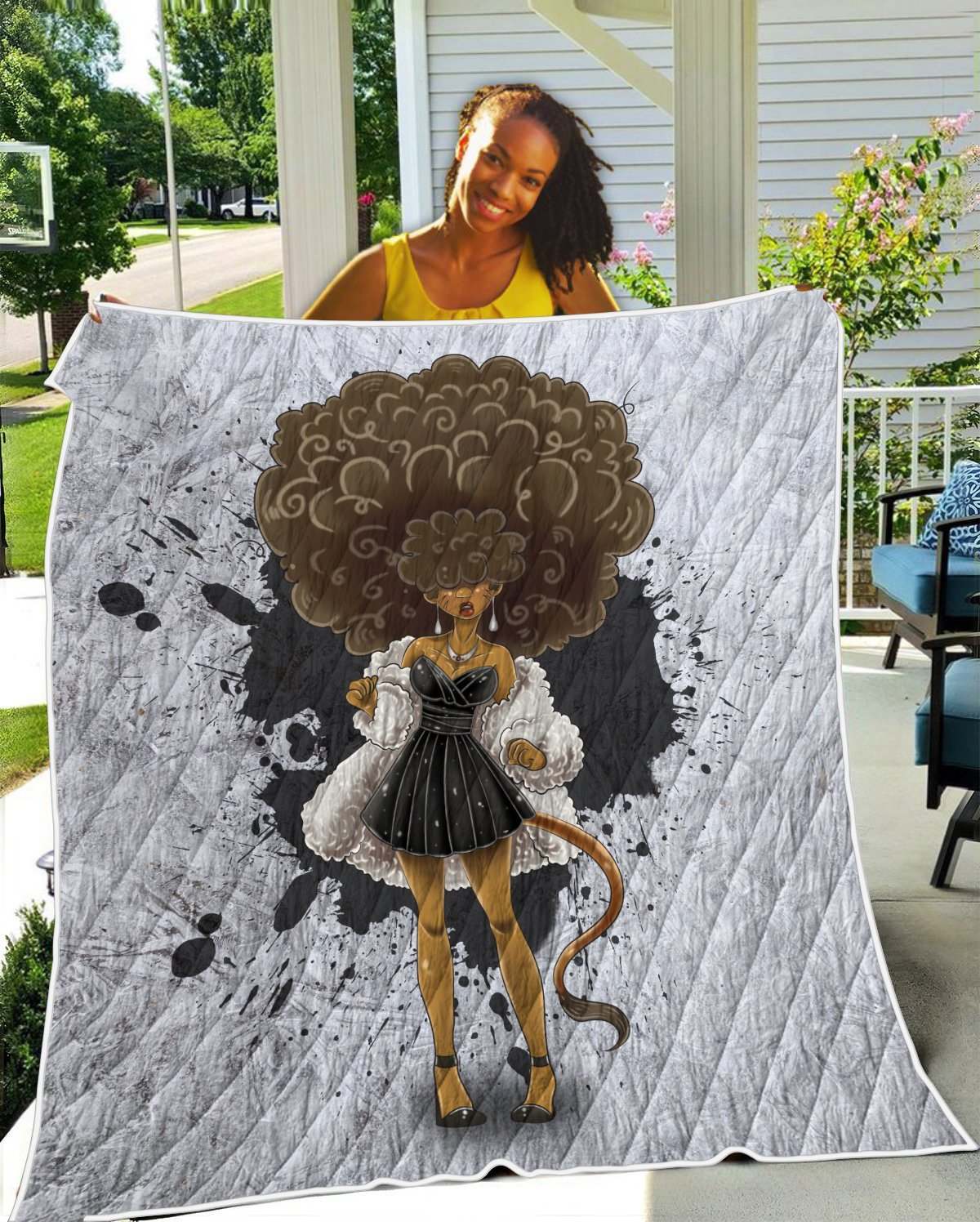 African American Hair Braiding Artwork Quilt Blanket Cosplay Afro Woman