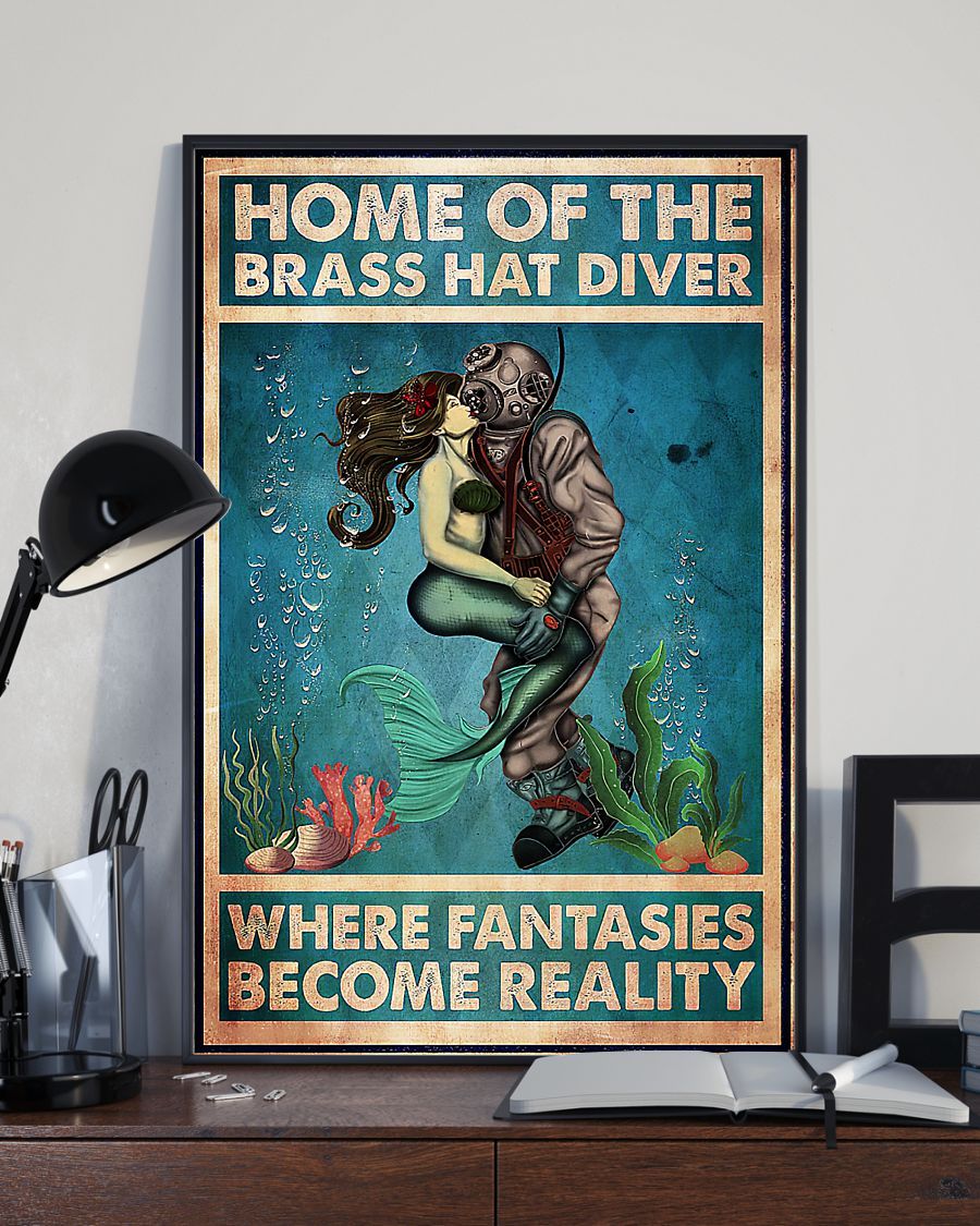 Mermaid Home Of The Brass Hat Diver Vertical Canvas And Poster | Wall Decor Visual Art