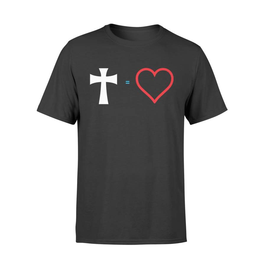 Cross Equals Love Christian Heart Jesus Easter  – Cotton Crew Neck T Shirt