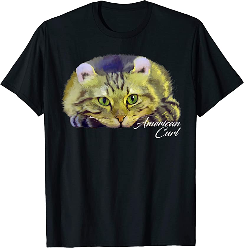 Colorful American Curl Cat Funny Kitties Kitten Lover Gift T-Shirt