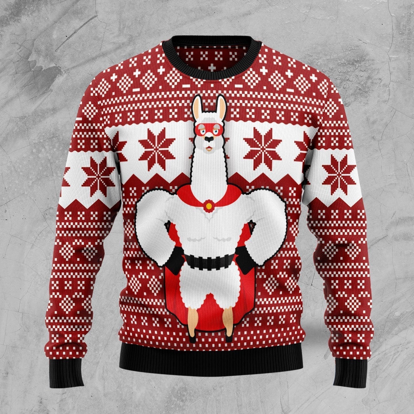 Unifinz Llama Christmas Ugly Sweater Llama Superhero Red White Christmas Sweater 2022