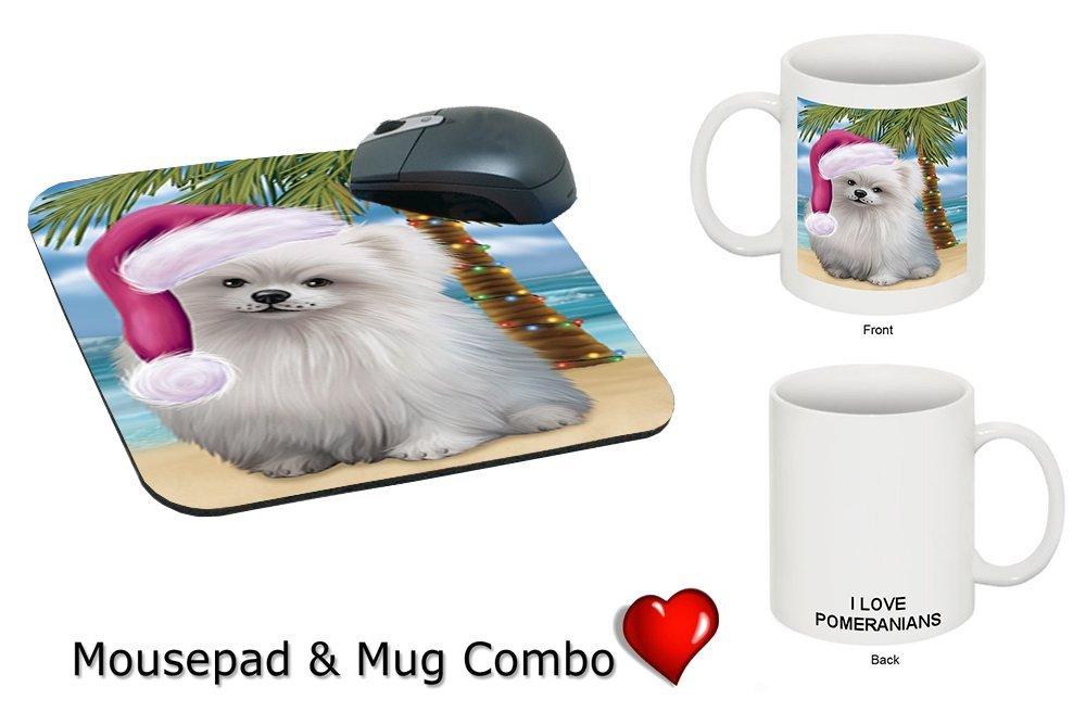 Summertime Pomeranian Puppy On Beach Christmas Mug & Mousepad Combo Gift Set Mmcg1127