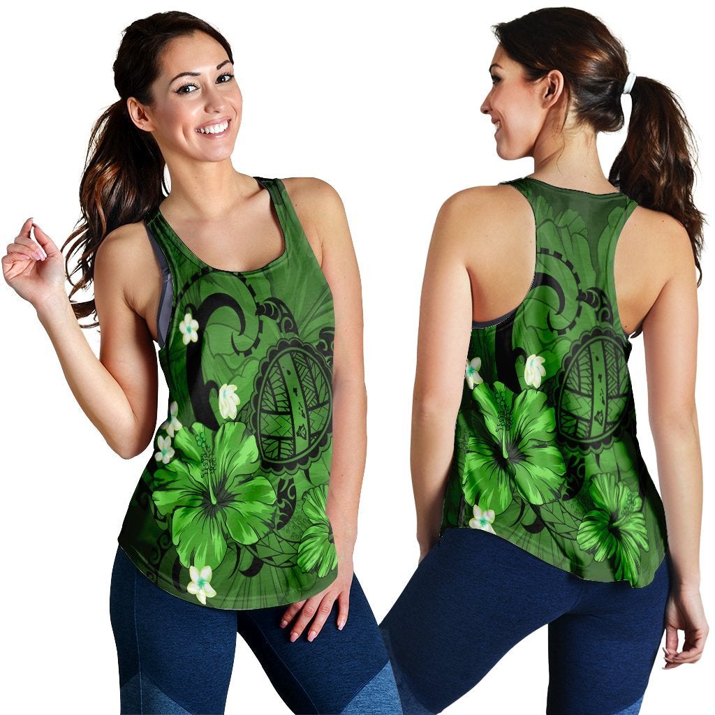 Hawaii Map Big Turtle Hibiscus Plumeria Tribal Polynesian Racerback Tank Green Ah Ha96612