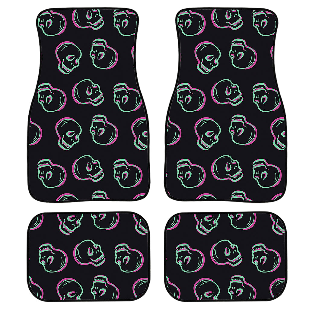 Purple And Teal Skull Pattern Print Front And Back Car Floor Mats, Front Car Mat