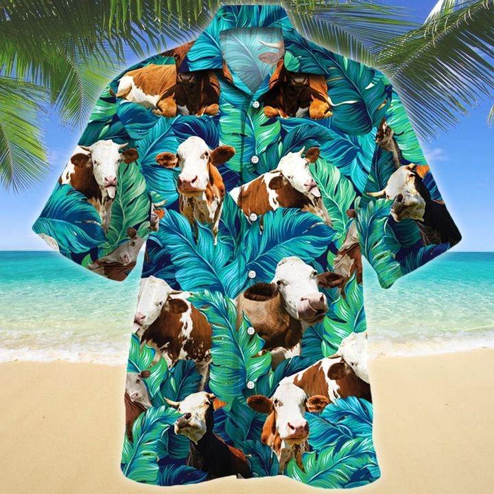 Simmental Cattle Hawaiian Shirt Green Lovers Ha42131