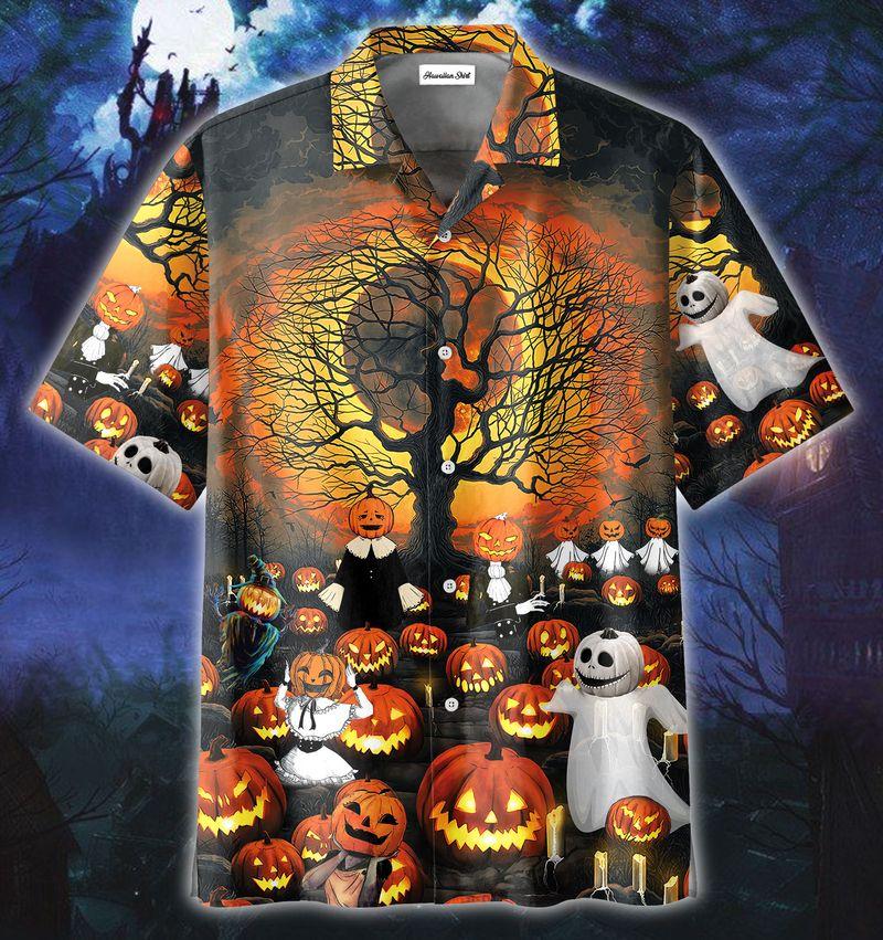 Devil Pumpkin Under Halloween Moon Aloha Hawaii Shirts Unisex Ha86121