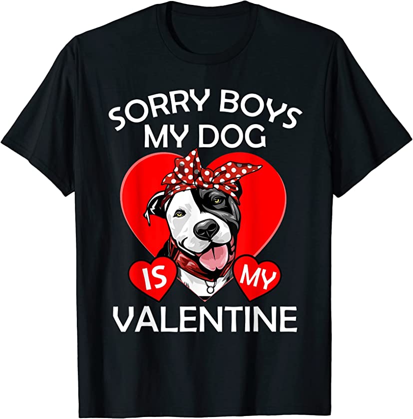 Sorry Boys My Dog Is My Valentine Pitbull Dog Puppy Lover T-Shirt