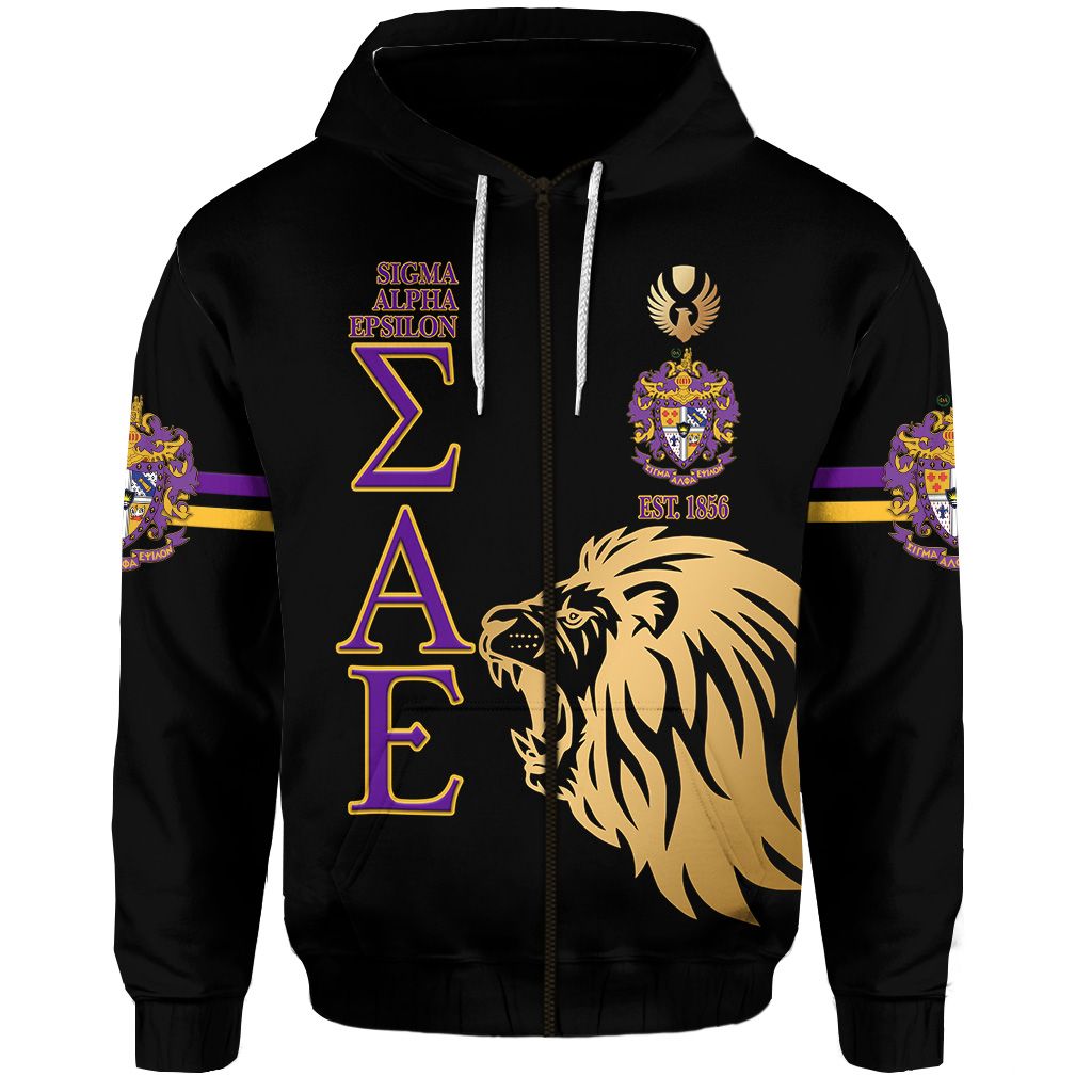 Sigma Alpha Epsilon Sae Zip Hoodie Simple Style – Black Lion Ver Lt8