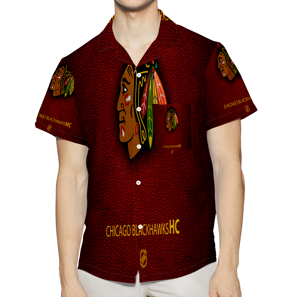 Chicago Blackhawks Emblem Texture11 3D All Over Print Summer Beach Hawaiian Shirt With Pocket