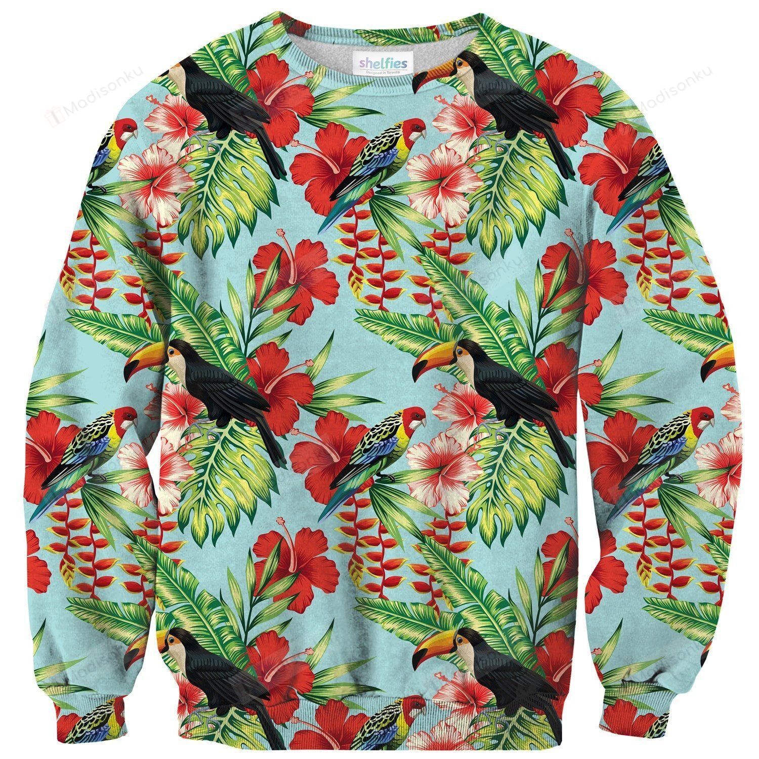 Tropical Bird Ugly Christmas Sweater, All Over Print Sweatshirt