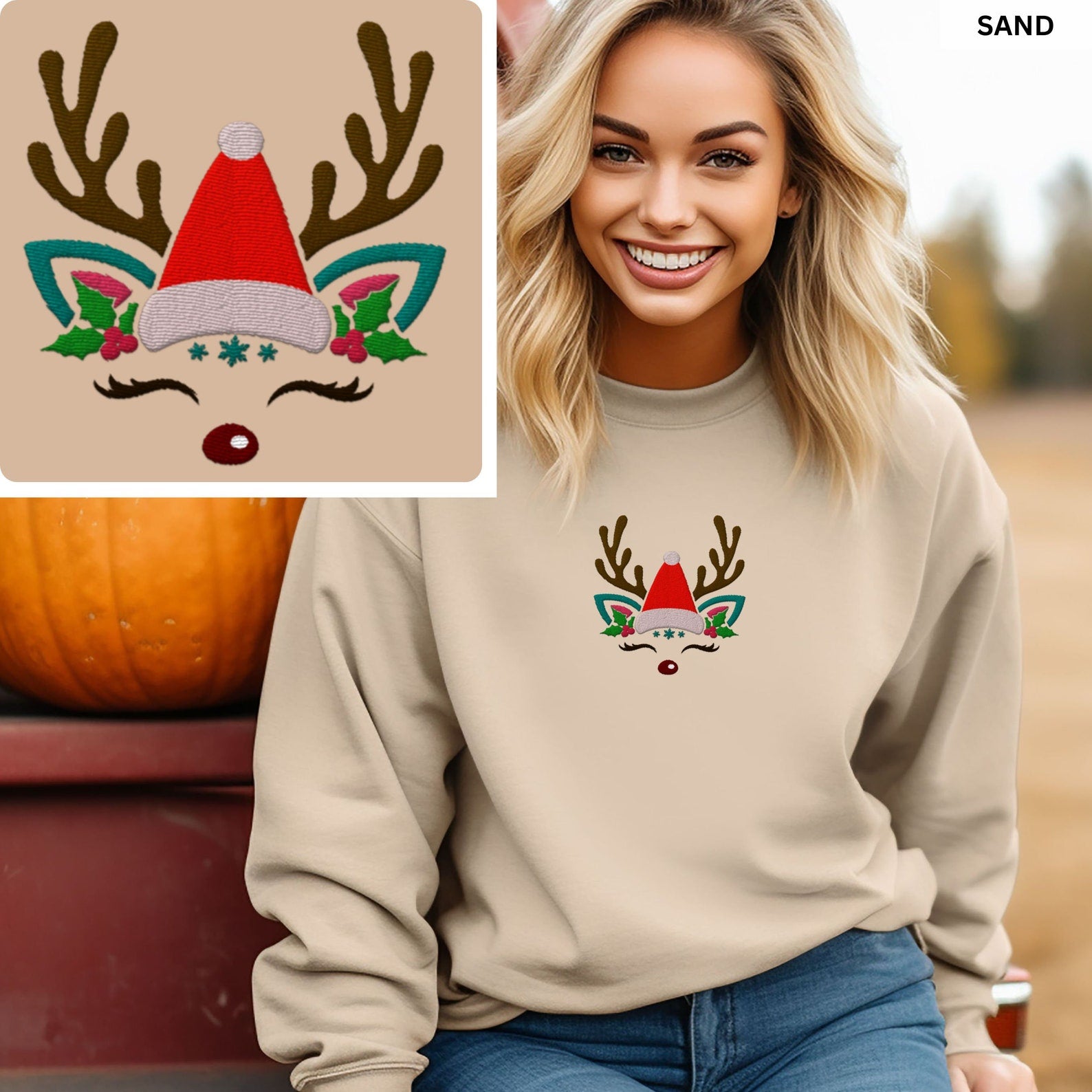 Reindeer  Embroidered Sweatshirt 2D Crewneck Sweatshirt All Over Print Sweatshirt For Women Sweatshirt For Men Sws5274