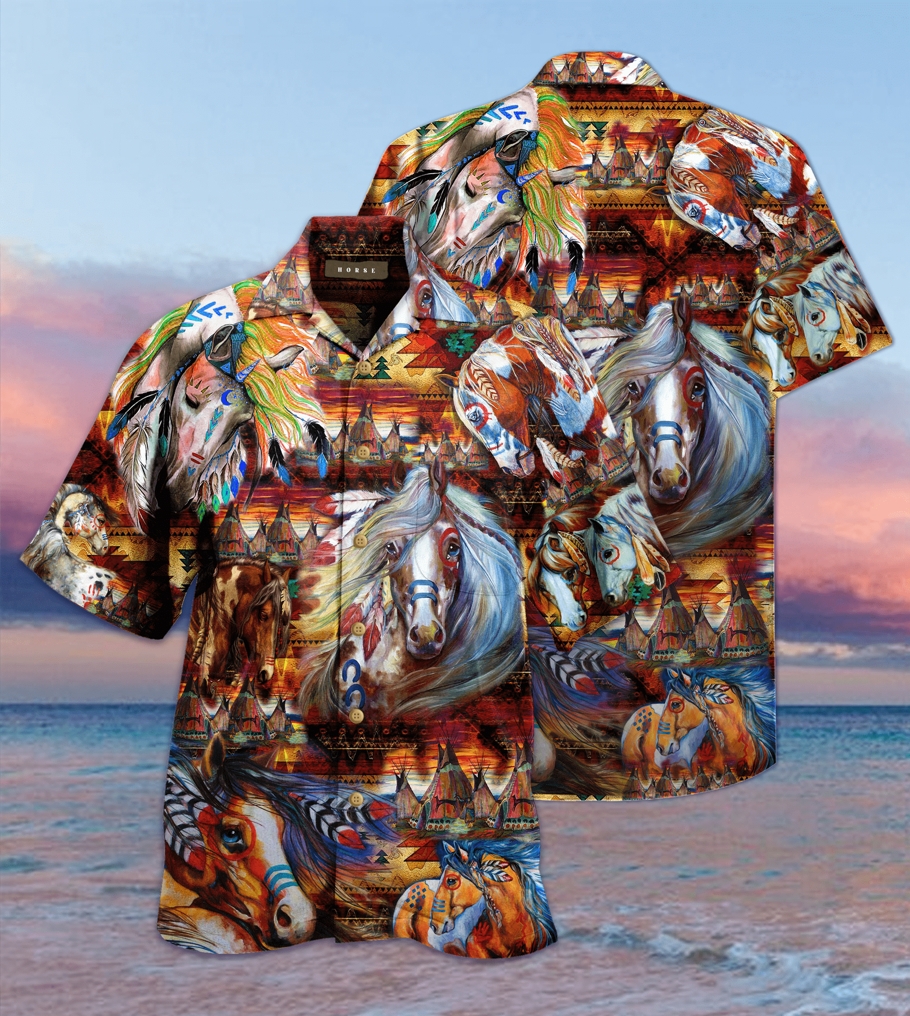 Order Horse Native American Hawaiian Aloha Shirts - Pinotee Store