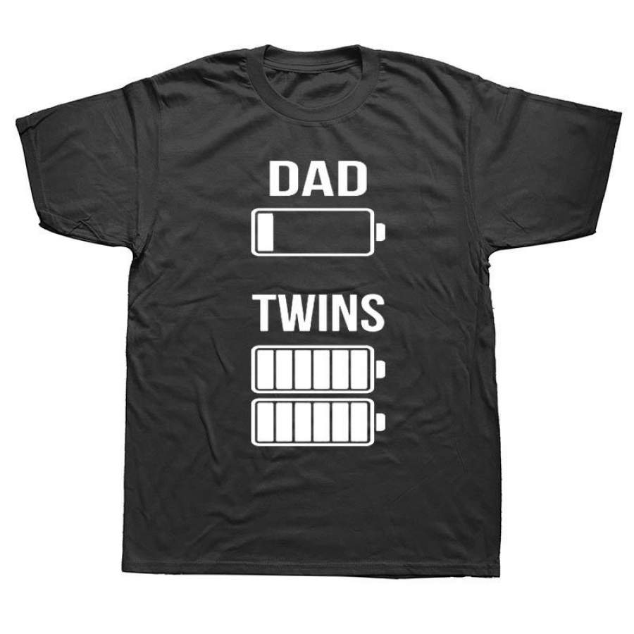 Summer Shirts Tops Cotton Tees Crew Neck Tired Dad Low Battery Twins Full Charge Short-Sleeve Graphic Mens Tees