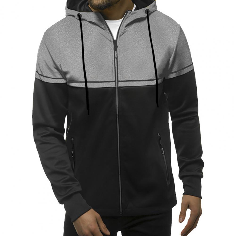 Stylish Men Coat Long Sleeve All Match Lightweight Full-Zip Hooded Sweatshirt Jacket alx