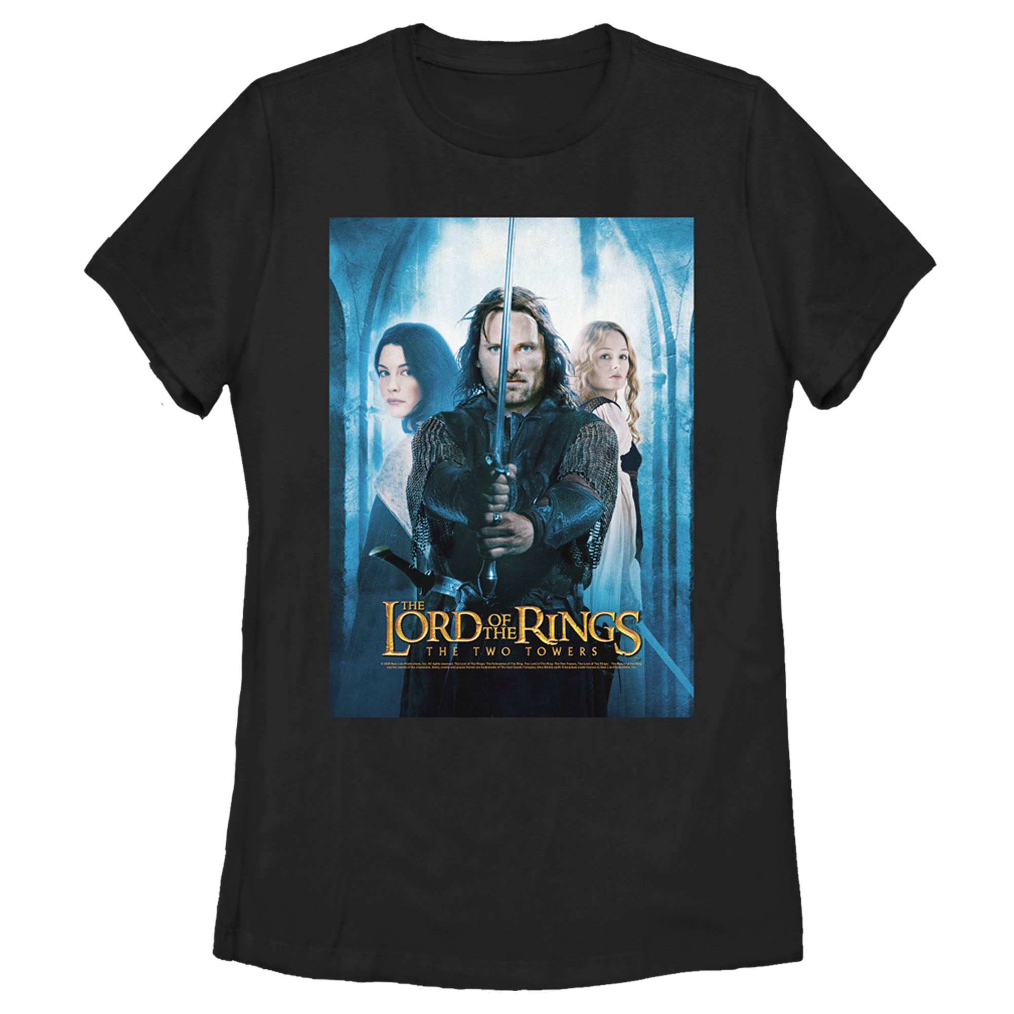 The Lord Of The Rings Women’S Two Towers Aragorn Arwen And Galadriel Logo  T-Shirt