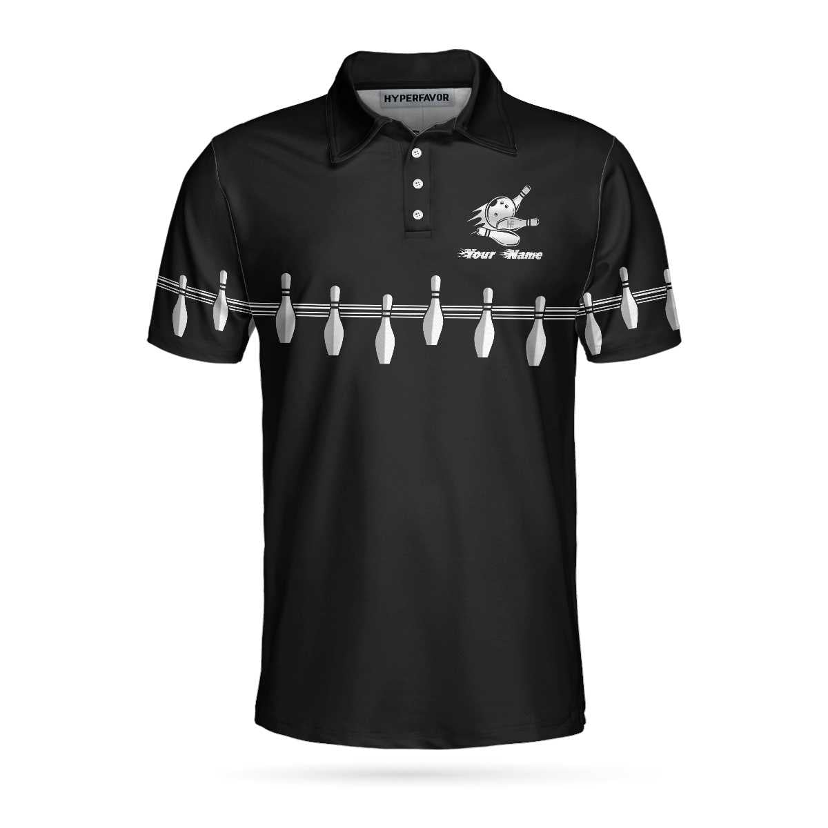 Personalized Name Bowling In Black Custom Polo Shirt, Black Bowling Polo Style Shirt With Name, Bowling Gift Idea Coolspod