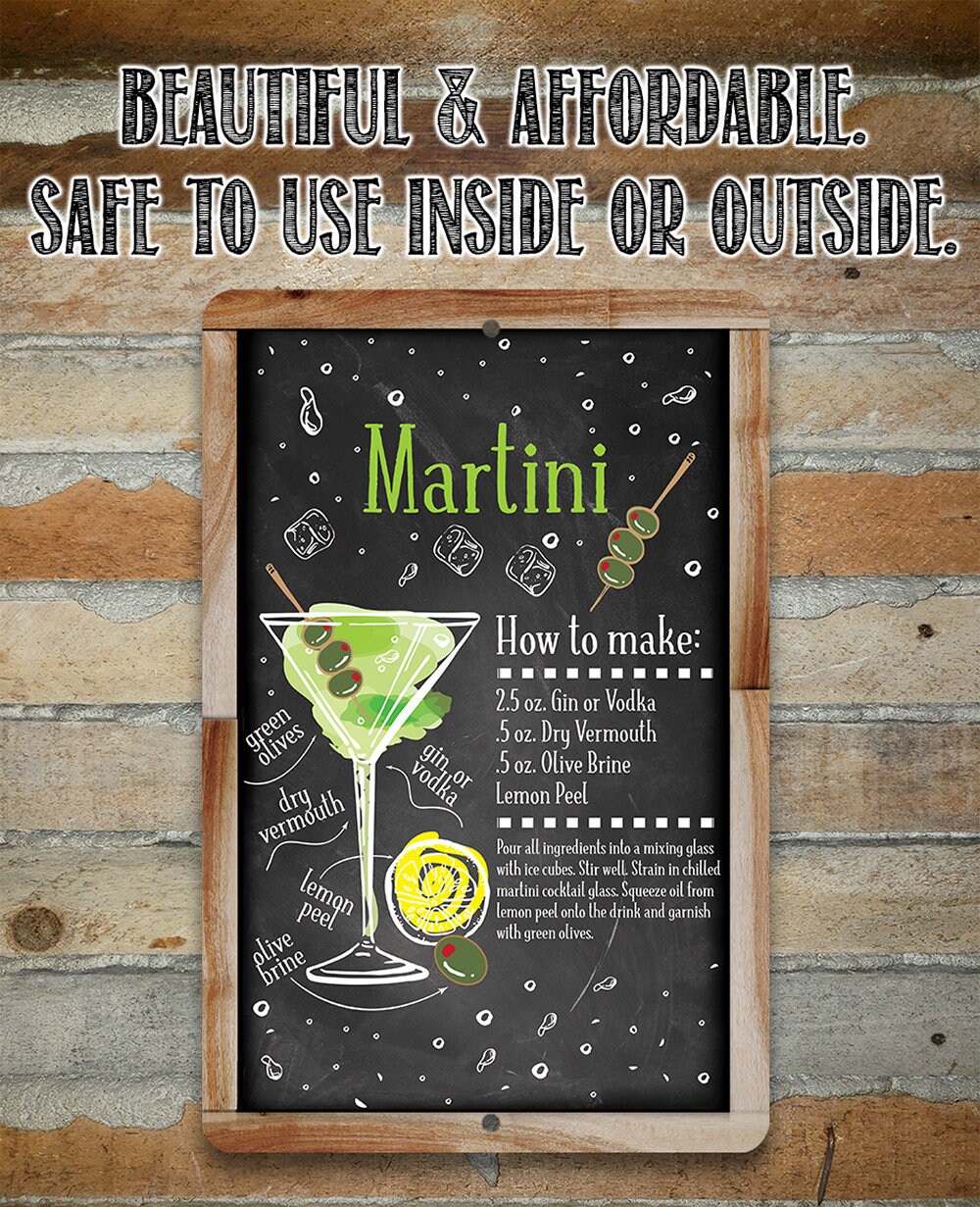 Martini Bar Recipe 8″ x 12″ or 12″ x 18″ Aluminum Tin Awesome Metal Poster