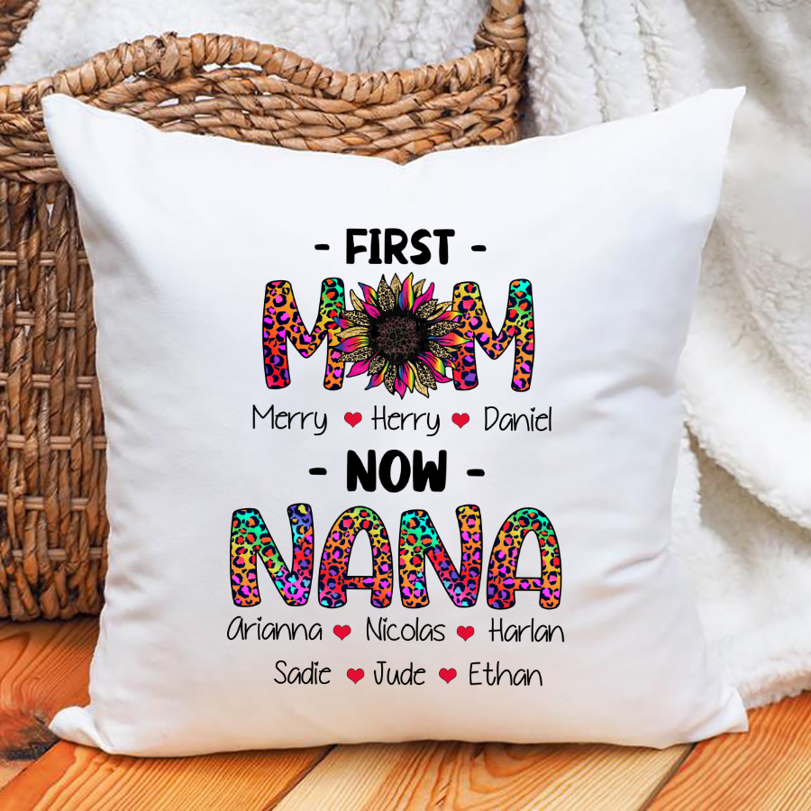 First Mom Now Nana Leopard Pillow