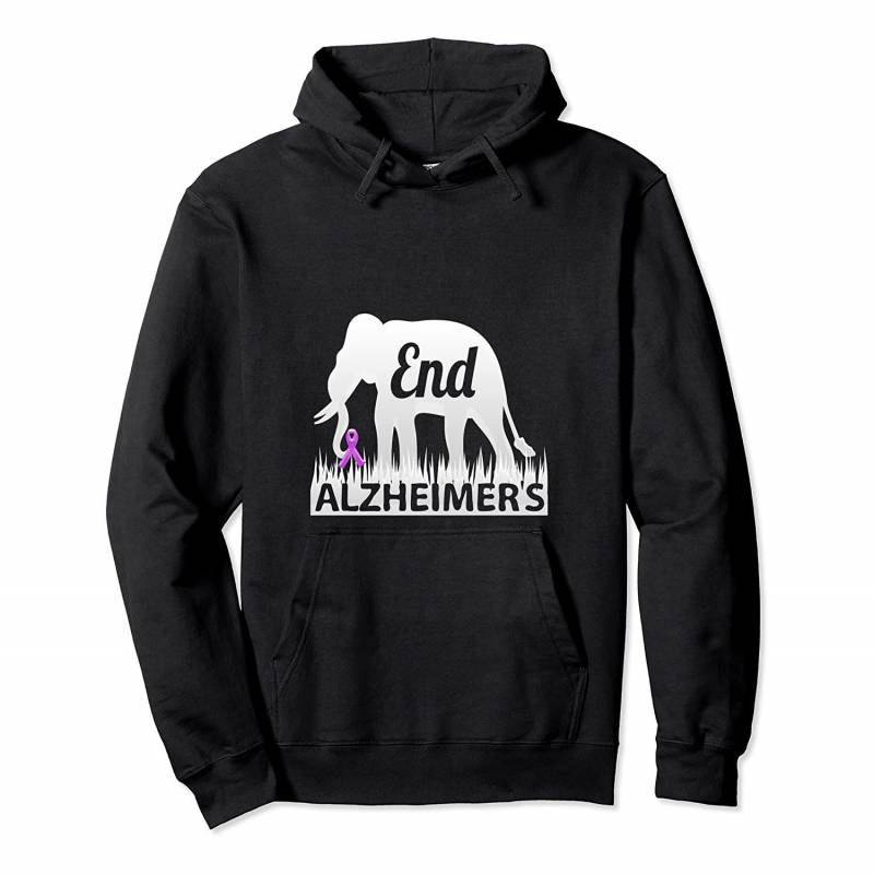 End Alzheimer’s Purple Ribbon Awareness Dementia Elephant Pullover Hoodie