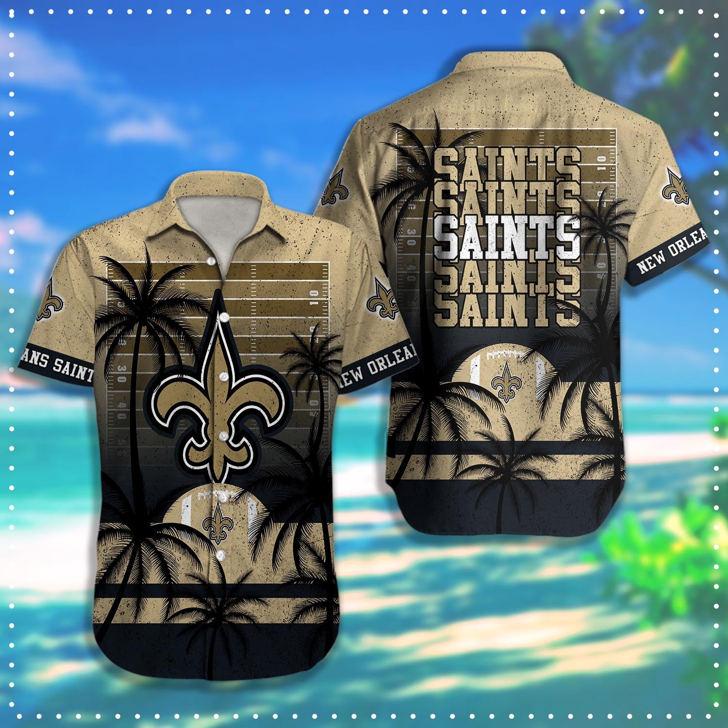 New Orleans Saints Hawaiian Shirt Coconut Tree & Ball