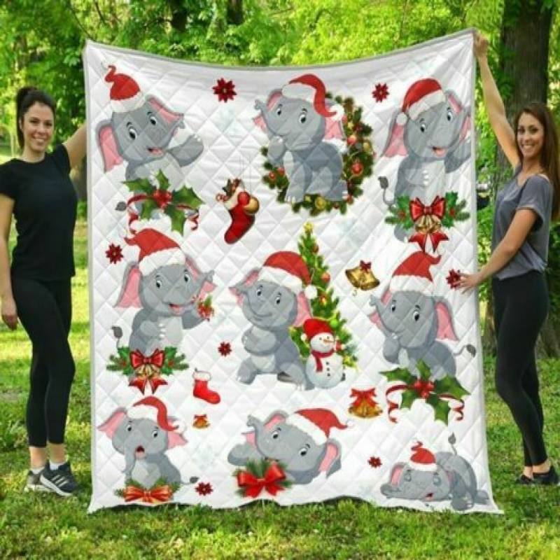 homesweetquilt – Elephants Christmas fleece blanket, Small, Medium, Large, X-large, hf0509