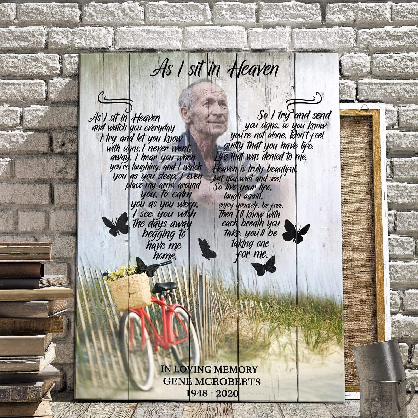 As I Sit In Heaven Bicycle Background,  Personalized Photo Memorial Poster Canvas, Gift For Family Gift for Remembrance Home Decor Wall Art Visual Art