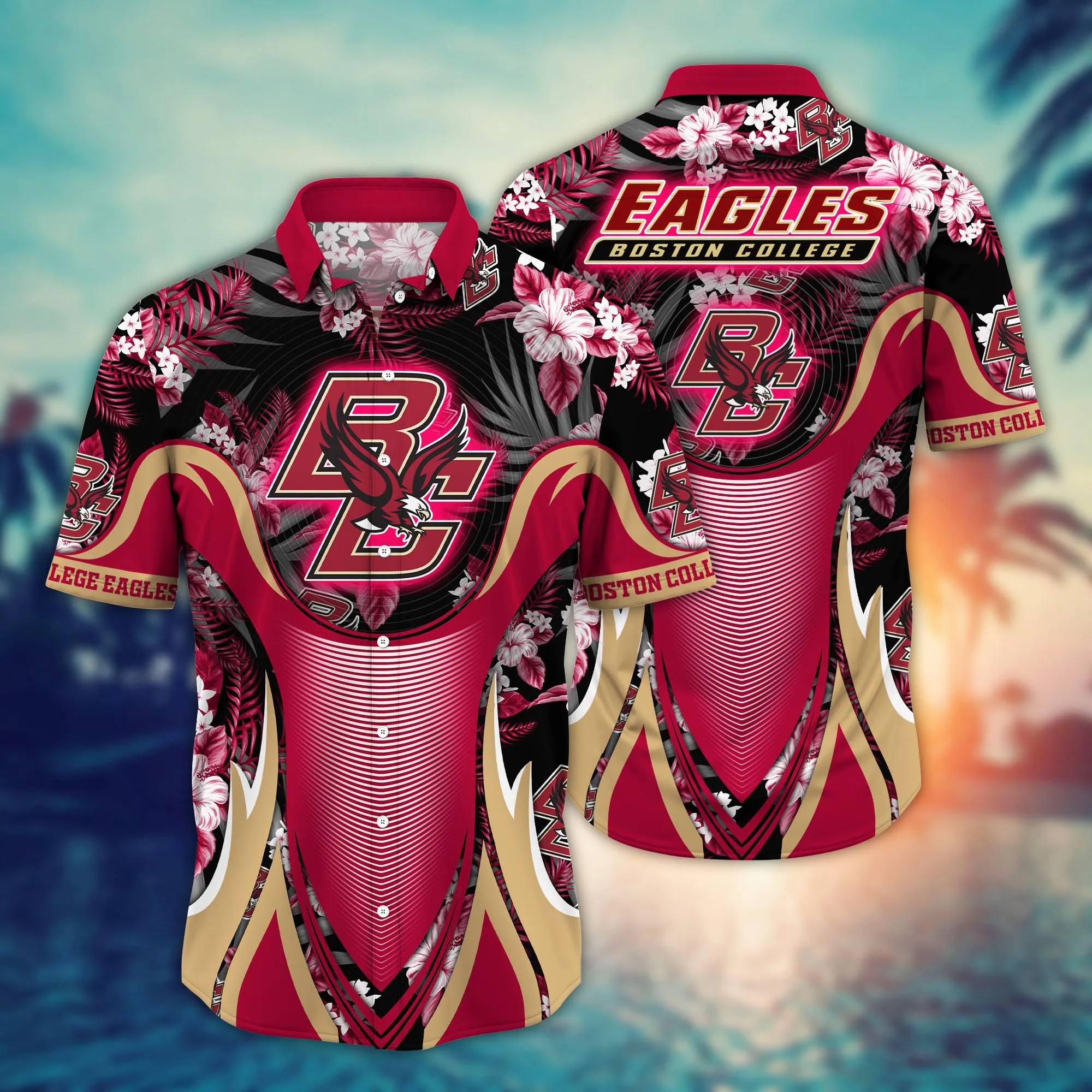 Boston College Eagles NCCA Hawaiian Shirt Sunsets Aloha Shirt