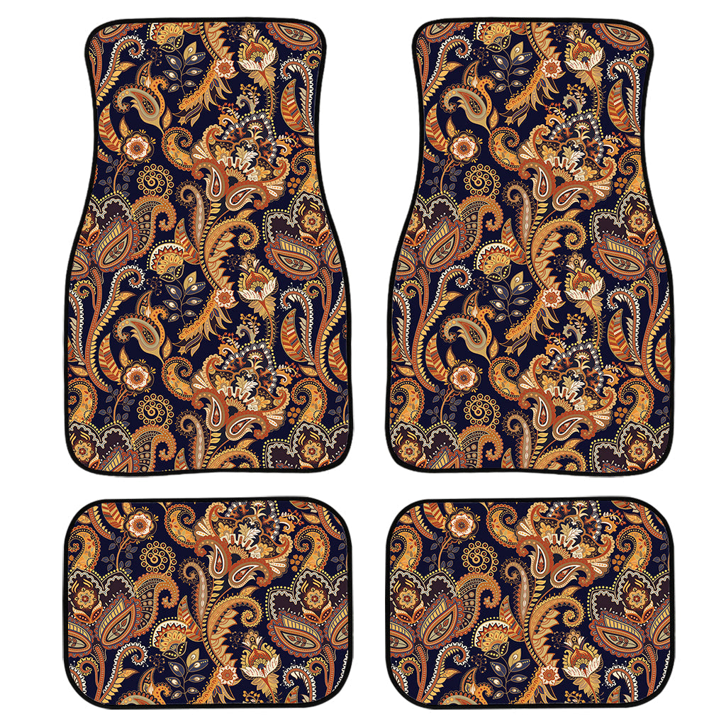 Gold And Blue Paisley Pattern Print Front And Back Car Floor Mats, Front Car Mat