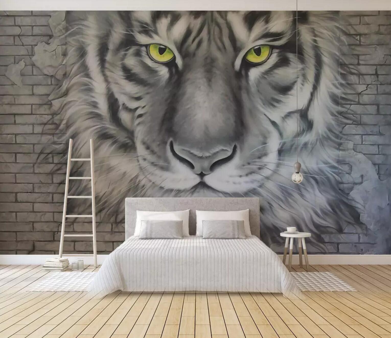 3D Black White Tiger Head Wall Mural Wallpaper 227