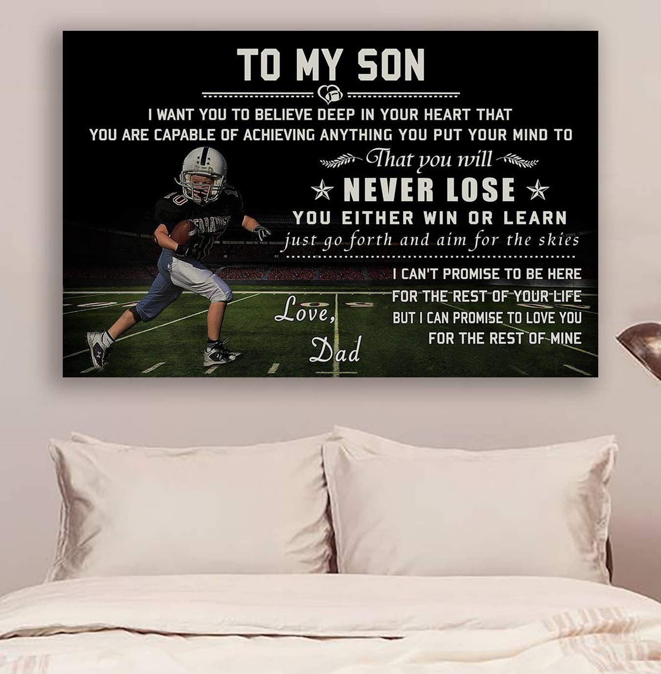 Poster for Room Aesthetic -Command Strips Wall Decor – Cv861 Lda American Football Poster – Dad to Son – Never Lose